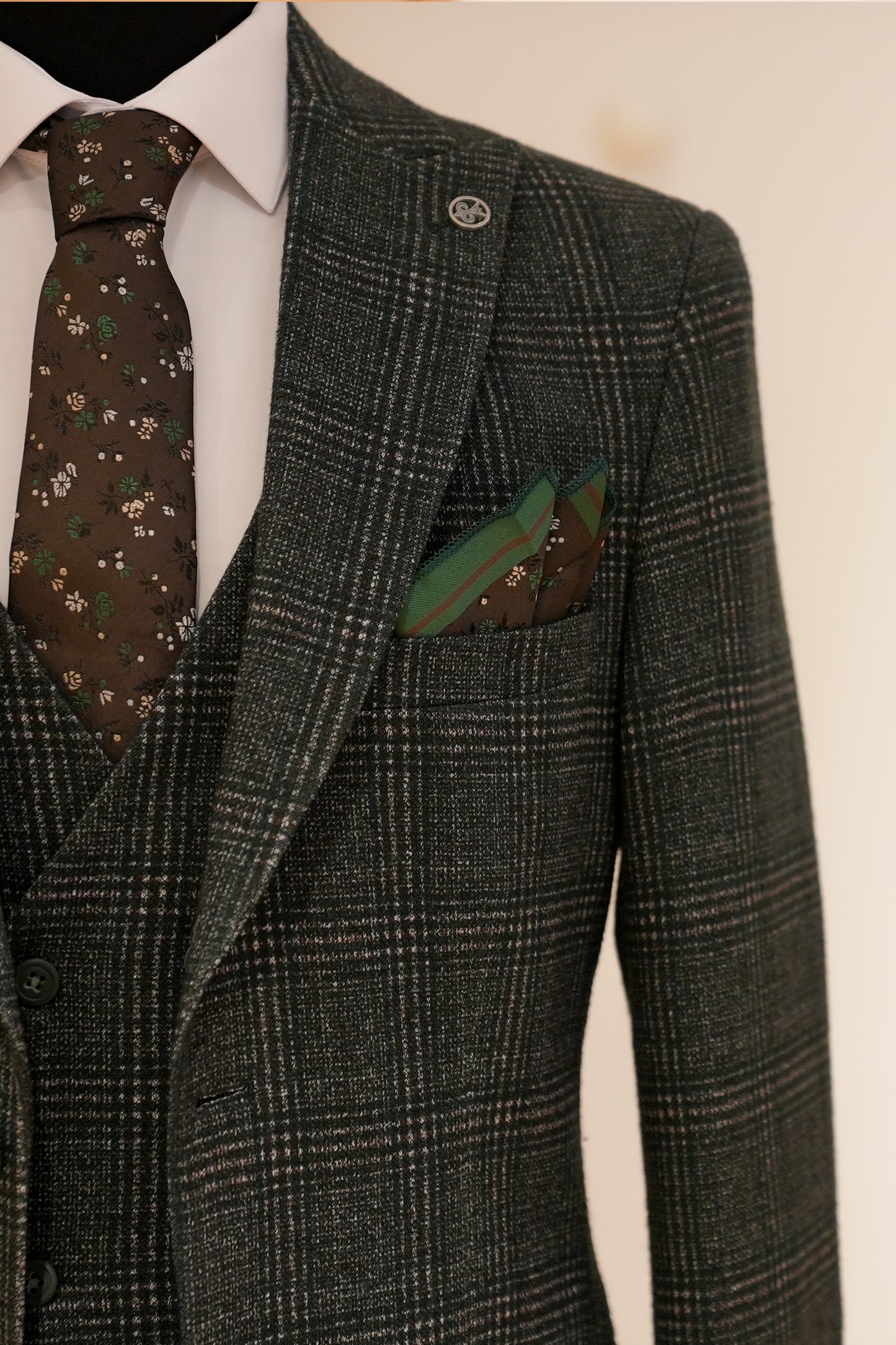 DARK GREEN CHECKED SLIM SUIT