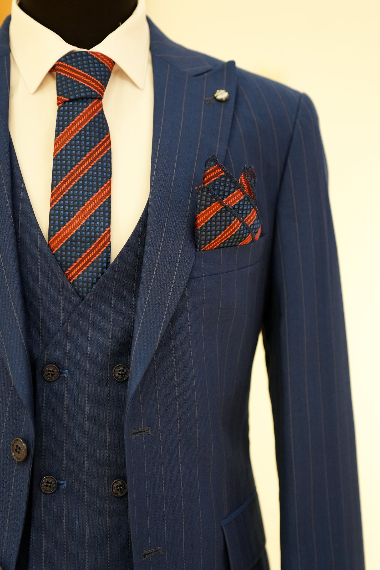 STRIPE NAVY BLUE SLIM SUIT