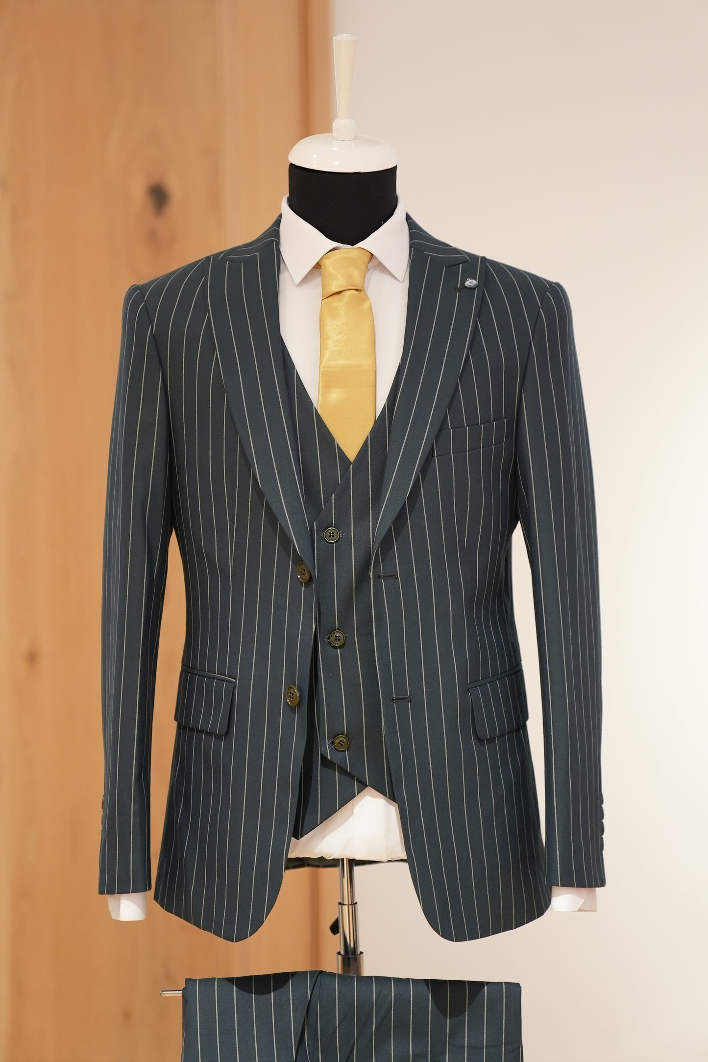 STRIPE DARK GREEN SLIM SUIT